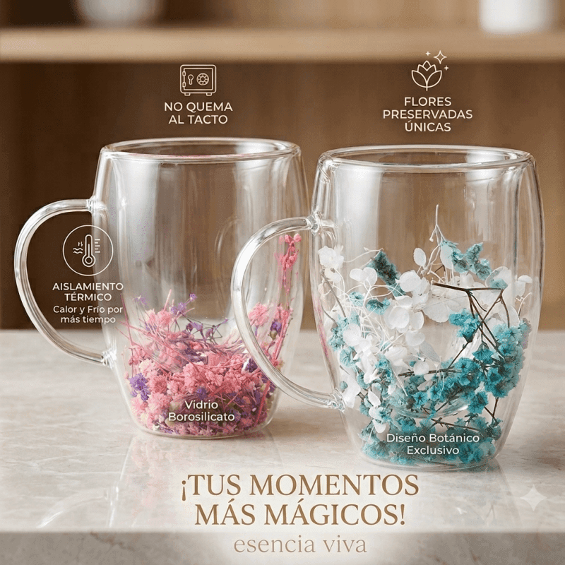 Tazas Botánicas con Flores Preservadas