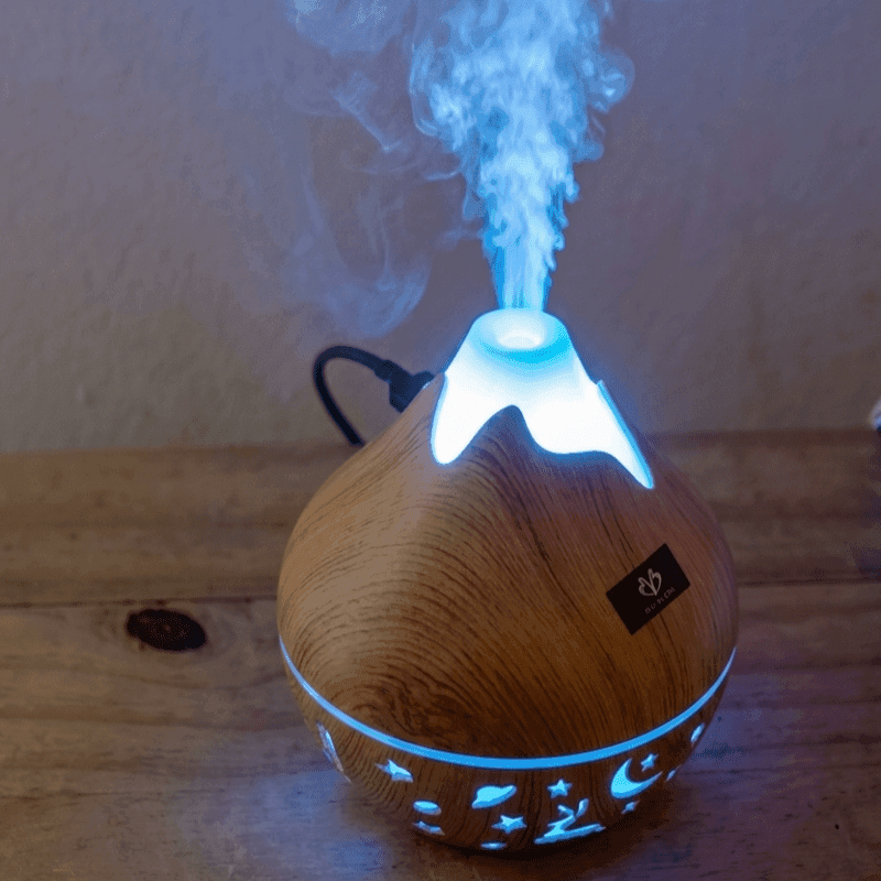 Difusor y Humidificador Ultrasónico Símil Madera con Luz LED
